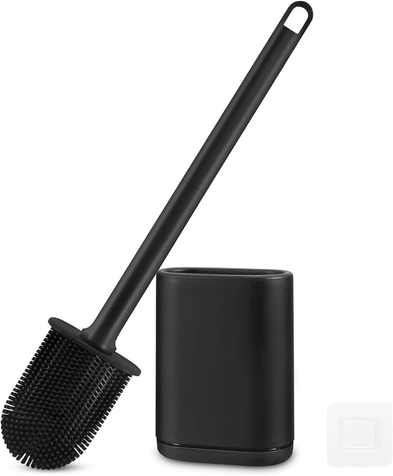 GAXMNS Silicone Toilet Brush and Holder Bendable Efficient Cleaning Wall Mounted Toilet Bowl Brush with Long Handle Brush Head and Silicone Bristles No Rusty Handles Problem (Black) - Image 1